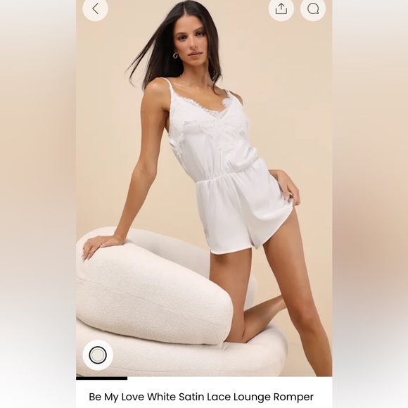 Lulus Other - Lulus Be My Love White Satin Lace Lounge Romper - Size